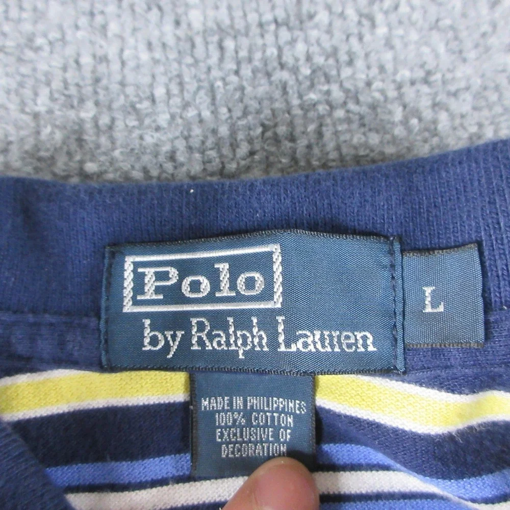 Polo Ralph Lauren Polo Shirt Mens L Blue Striped Short Sleeve Pony Logo Knit